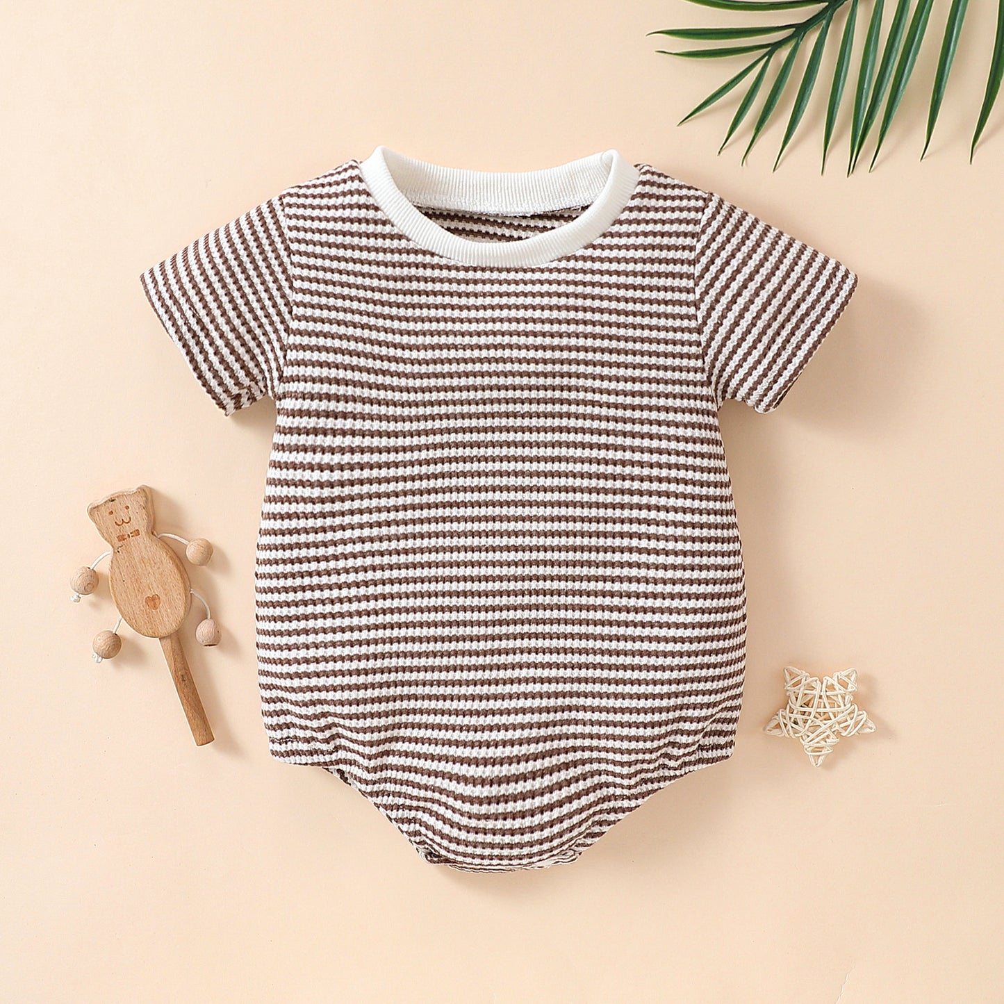 Baby Boys And Girls Striped Cotton Short Sleeve Triangle Rompers