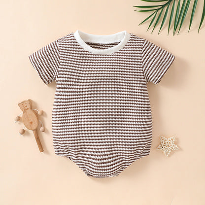 Baby Boys And Girls Striped Cotton Short Sleeve Triangle Rompers