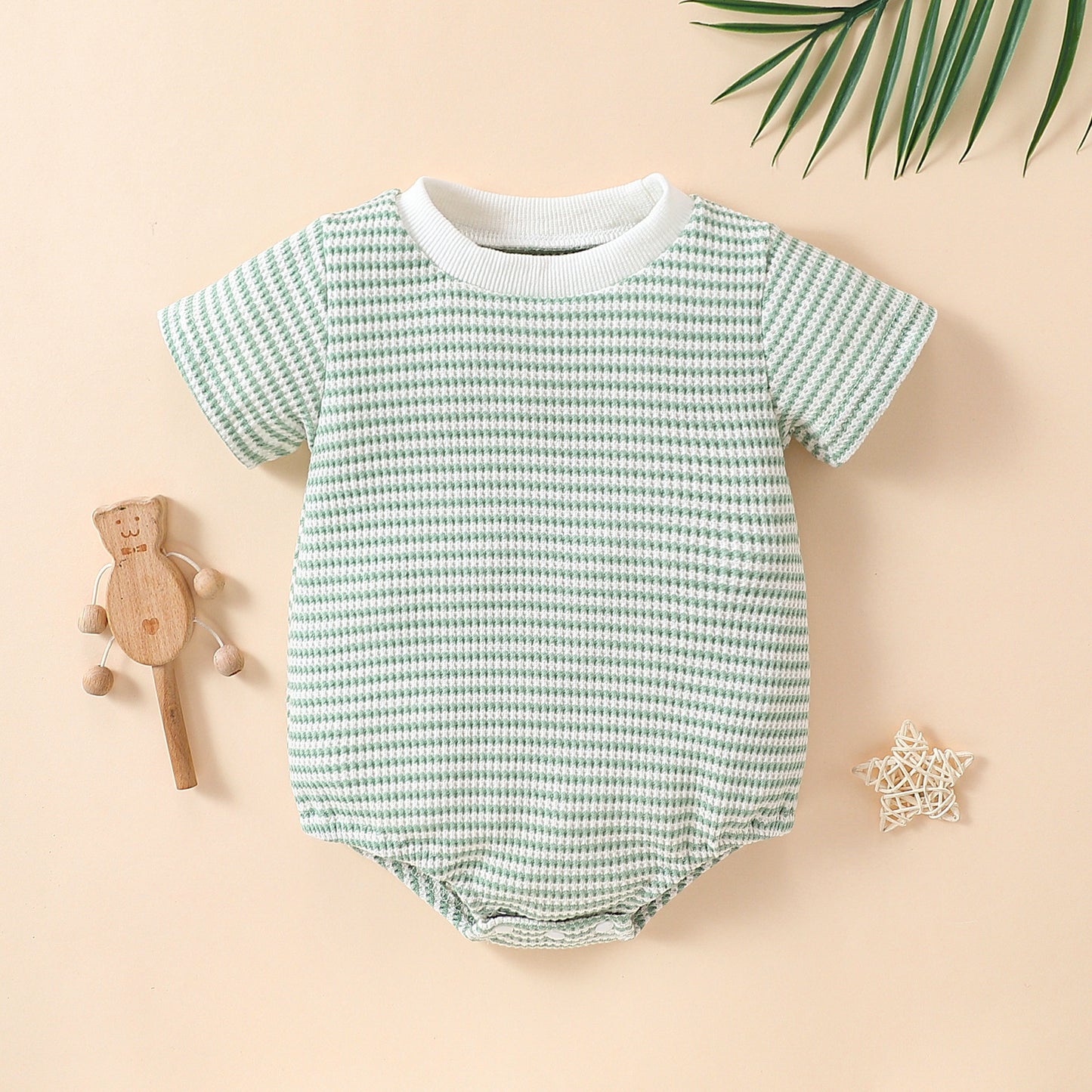 Baby Boys And Girls Striped Cotton Short Sleeve Triangle Rompers