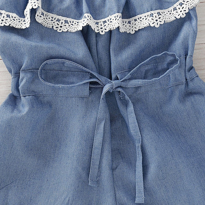 Infant Denim Jumpsuit & Headband Set - Cross-Border Style