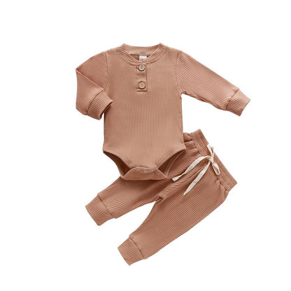 Explosive Hanging Striped Solid Color Flying Sleeve Romper Baby Set