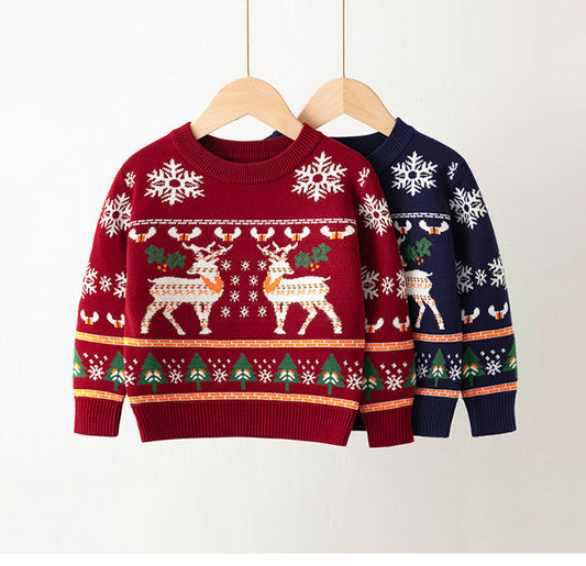 New Autumn And Winter European And American Children's Pullover Christmas Moose Girls' Baby Bottoming Sweater