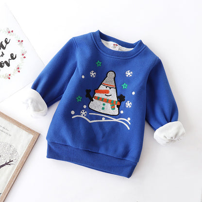 Christmas snowman plus velvet padded baby sweater