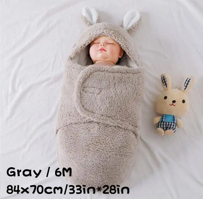 Super Soft Baby Sleeping Bag - Fluffy Fleece Swaddle, Head Support, Unisex Newborn Wrap