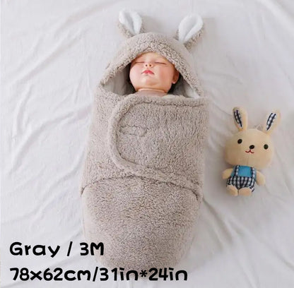 Super Soft Baby Sleeping Bag - Fluffy Fleece Swaddle, Head Support, Unisex Newborn Wrap