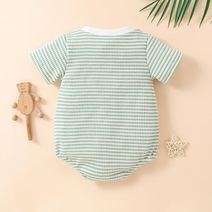 Baby Boys And Girls Striped Cotton Short Sleeve Triangle Rompers