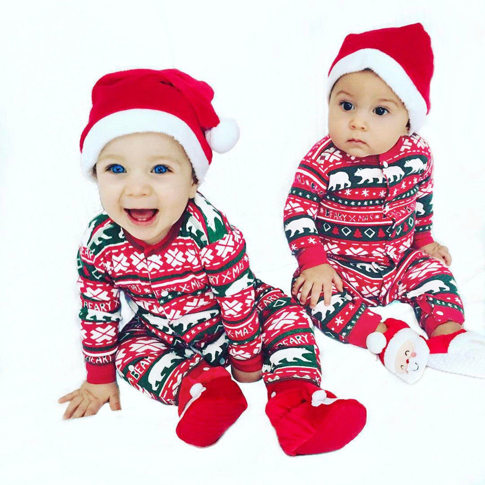 Infant Baby Boys Girls Christmas Santa XMAS Letter Plaid Romper Jumpsuit Outfits baby clothes winter clothe