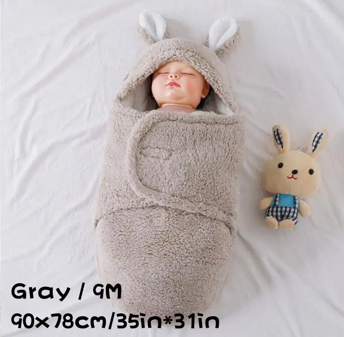 Super Soft Baby Sleeping Bag - Fluffy Fleece Swaddle, Head Support, Unisex Newborn Wrap