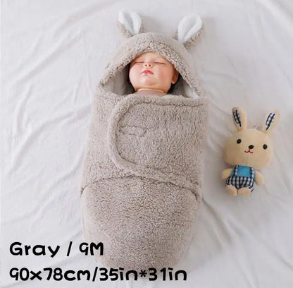 Super Soft Baby Sleeping Bag - Fluffy Fleece Swaddle, Head Support, Unisex Newborn Wrap