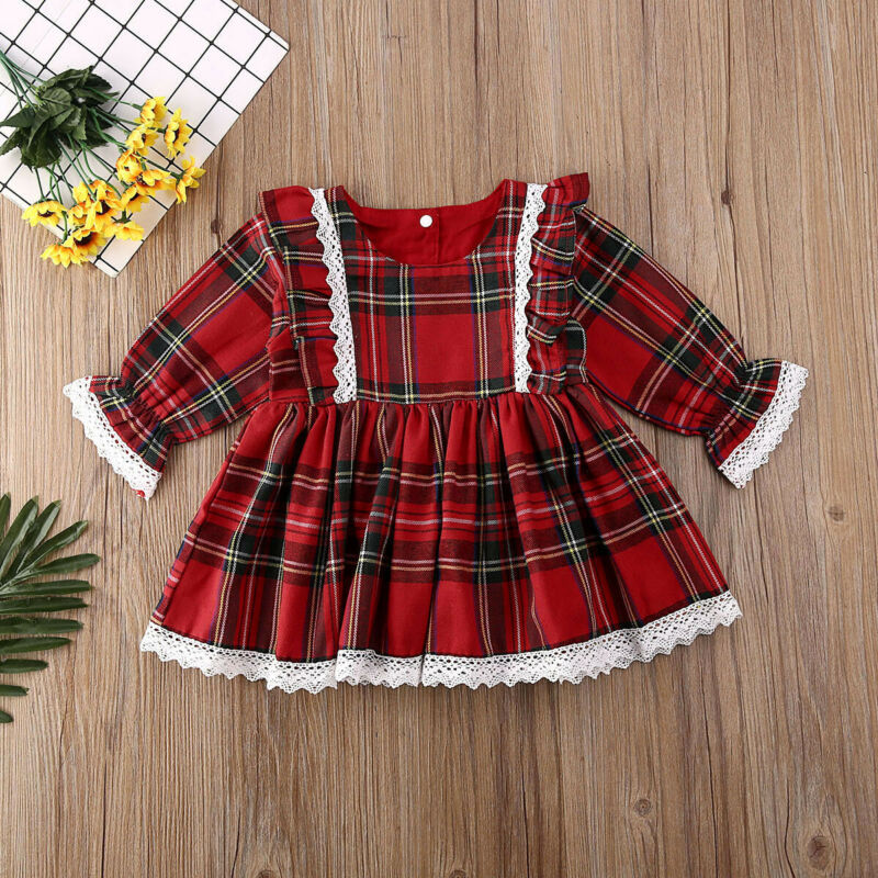 Christmas Red Dress Toddler Baby Kid Girls Lace