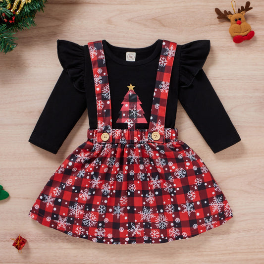 Baby Girls Christmas Clothing Print Tshirt Plaid Skirts