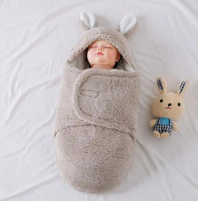 Super Soft Baby Sleeping Bag - Fluffy Fleece Swaddle, Head Support, Unisex Newborn Wrap