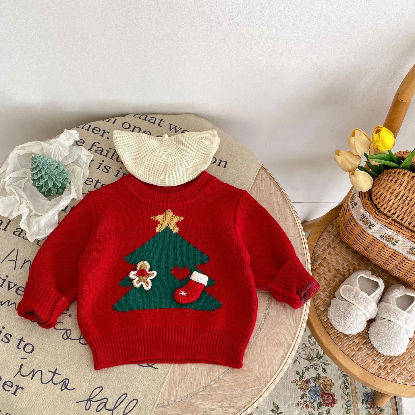 Cozy Christmas Tree Sweater - Baby Girl Pullover (0-3 Years)