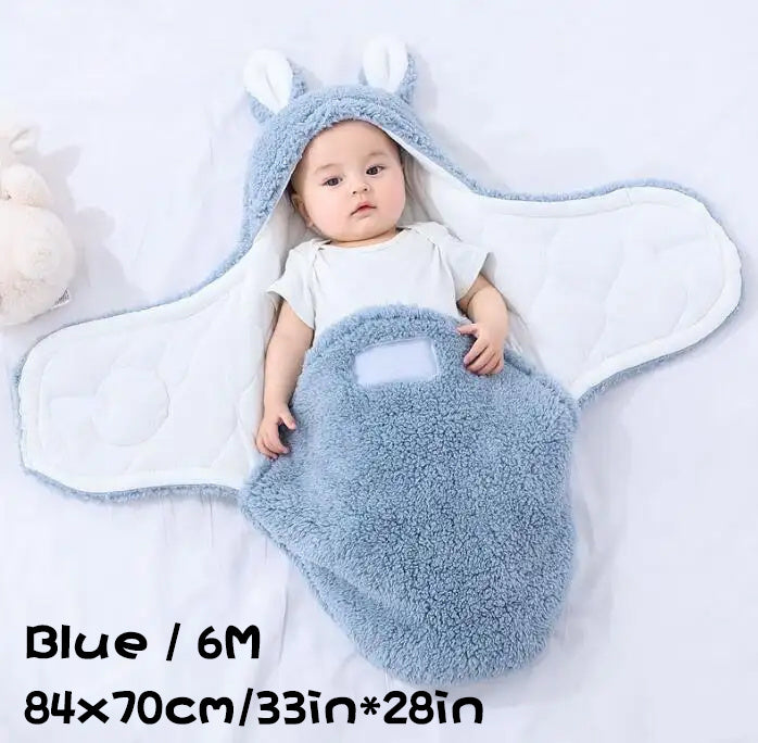 Super Soft Baby Sleeping Bag - Fluffy Fleece Swaddle, Head Support, Unisex Newborn Wrap