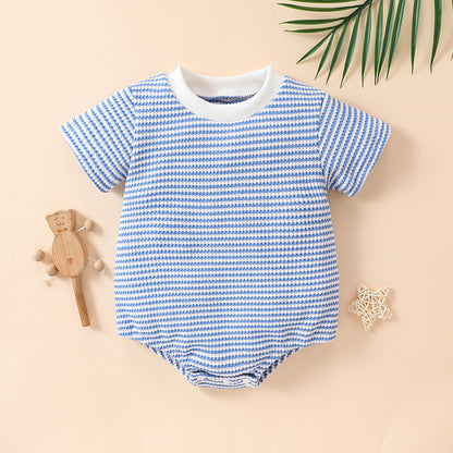 Baby Boys And Girls Striped Cotton Short Sleeve Triangle Rompers